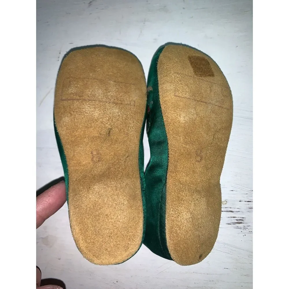 Korea War Souvenir Little Girls Handmade Silk Embroidered Slip‎ On Shoes 6